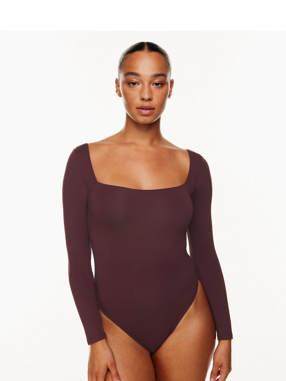 Aritzia Long Sleeve Square Neck Brown Contour Bodysuit